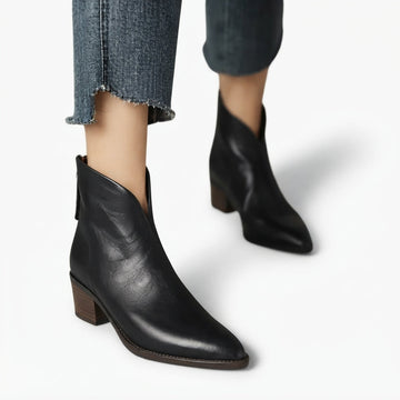 Women's Elegant Pointed Toe Leather Ankle Boots