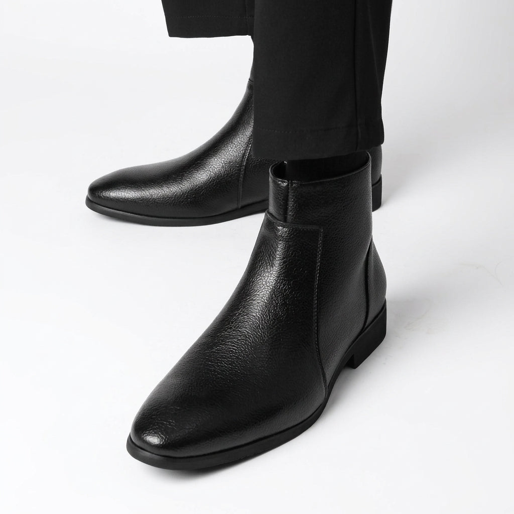 Men's Pointed Toe Leather Ankle Boots