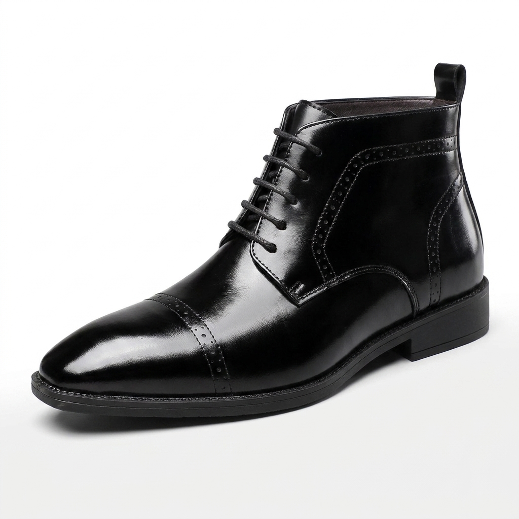 Men's Leather Cap Toe Ankle Boots