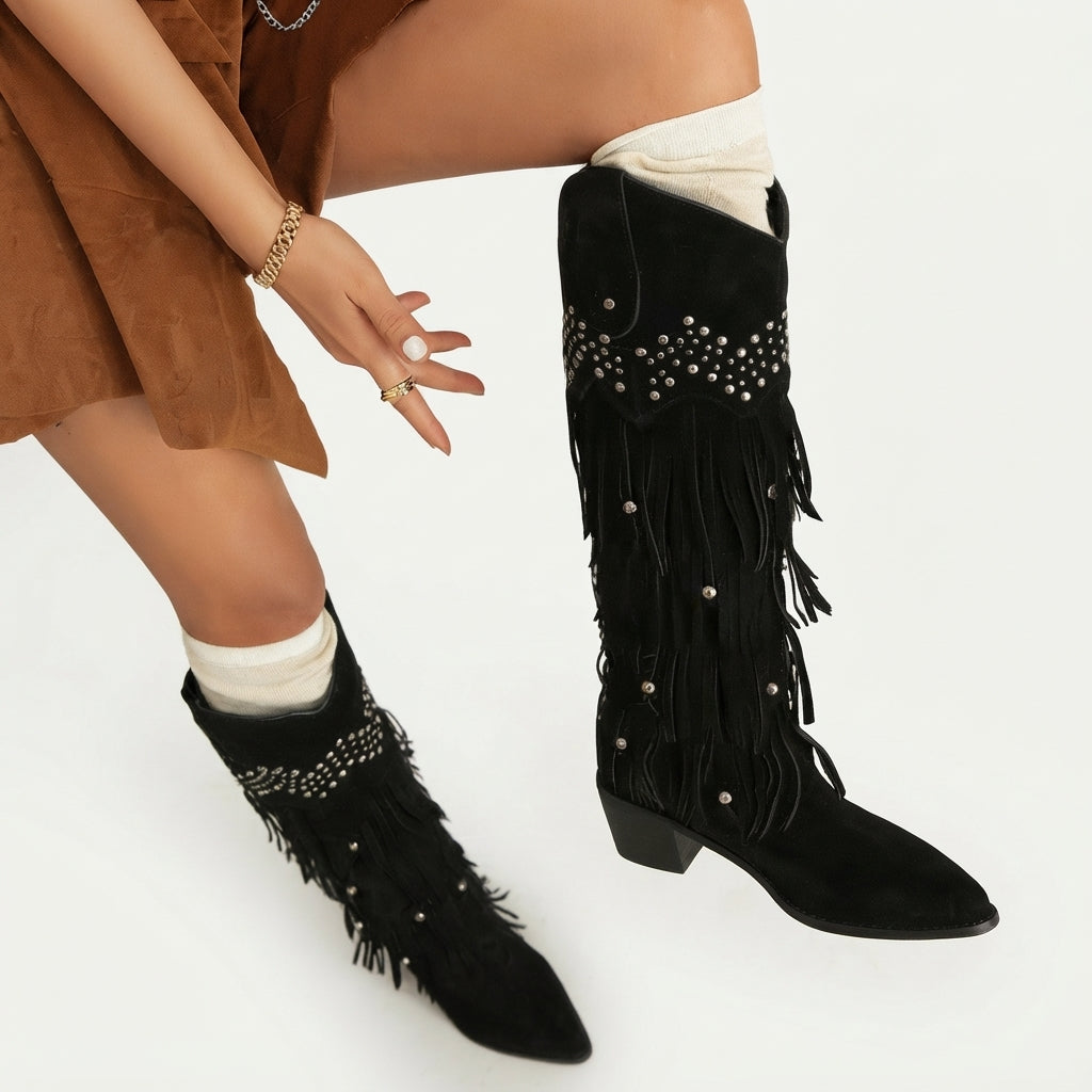 Women's Suede Knee High Cowboy Boots