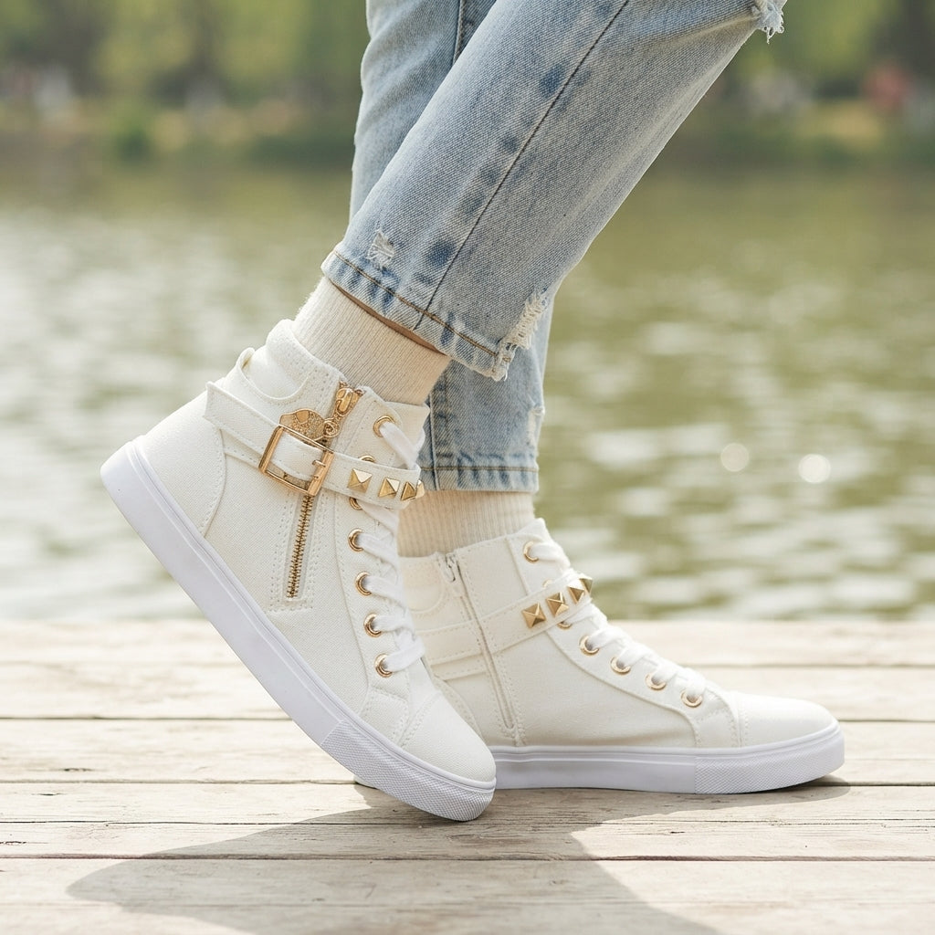 Women's Chic High-Top Studded Trainers