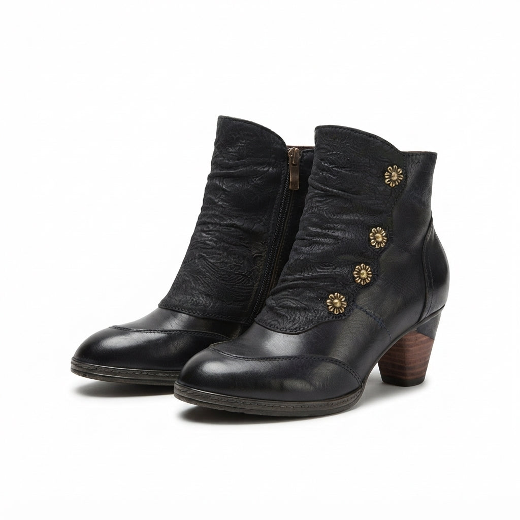 Women's Elegant Leather Heeled Ankle Boots