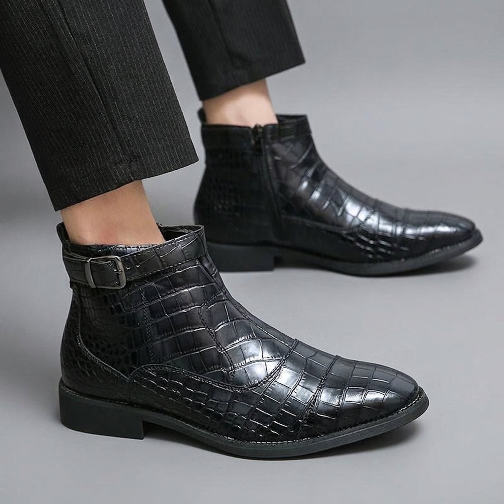 Men's Buckle Strap Leather Ankle Boots