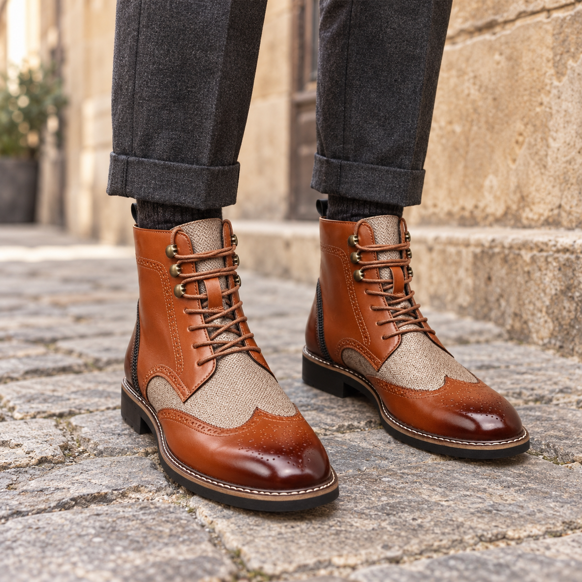 Men's Leather Brogue Ankle Boots
