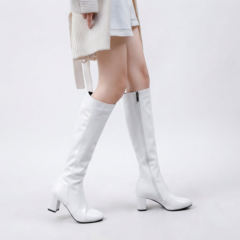 Women's Polished Heeled Knee High Leather Boots