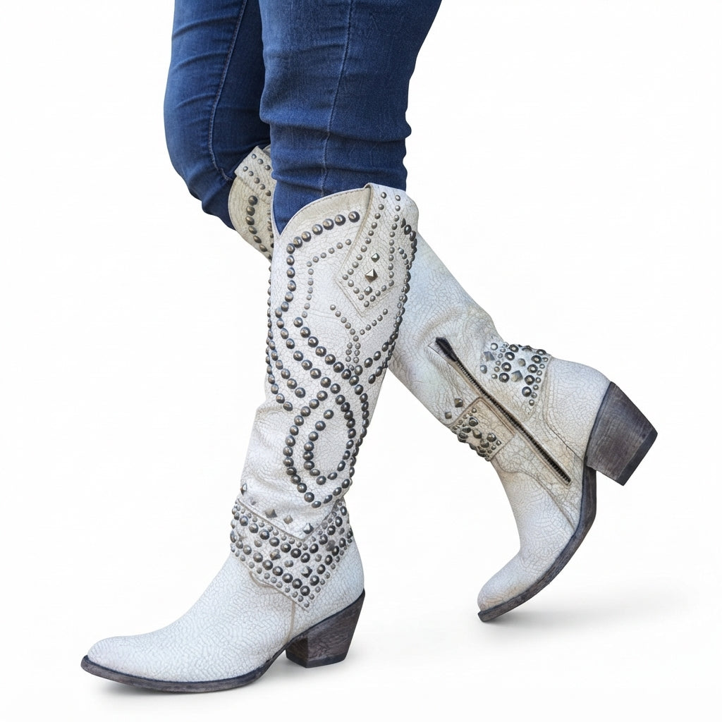 Women's Knee High Leather Cowboy Boots
