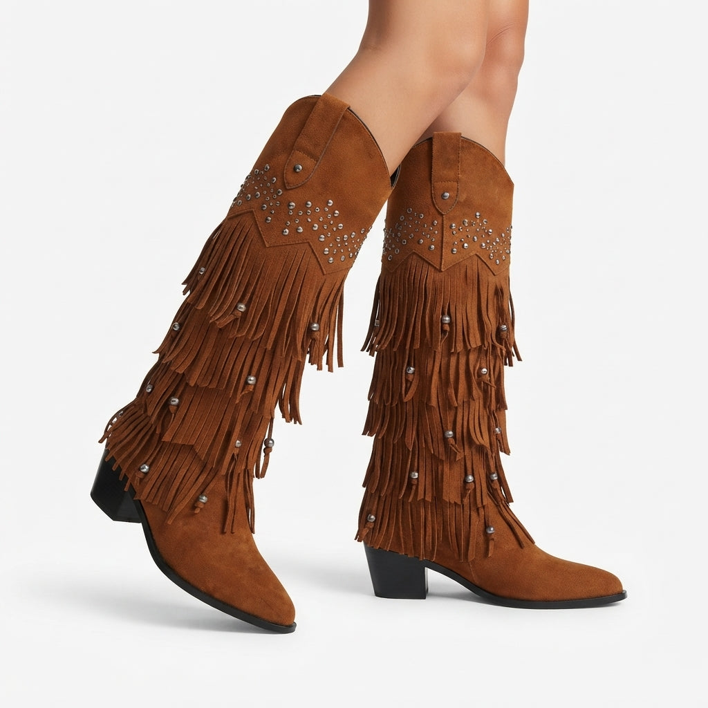 Women's Suede Knee High Cowboy Boots
