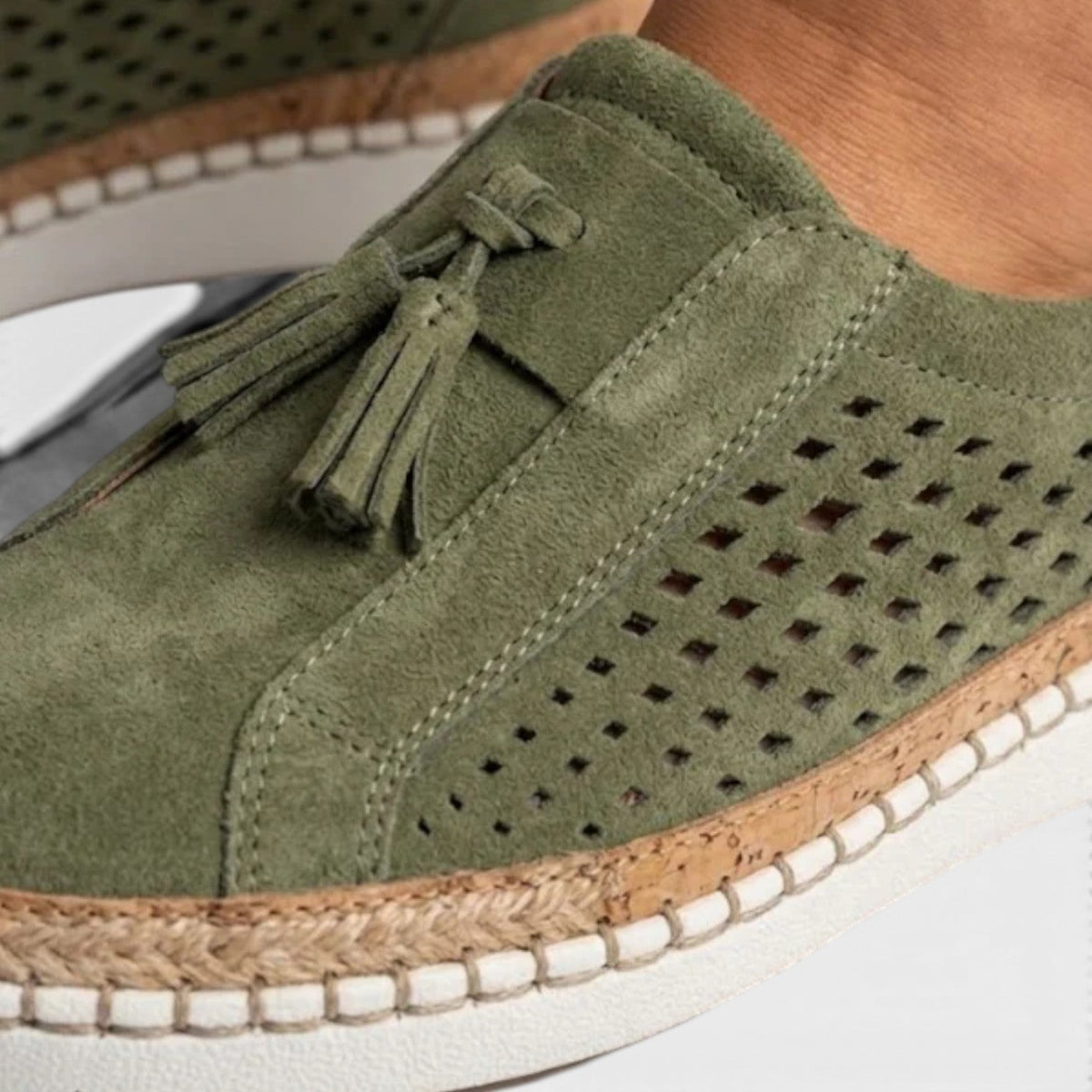 Women's Suede Slip On Trainers – Perforated Tassel Comfortable Everyday Sneakers