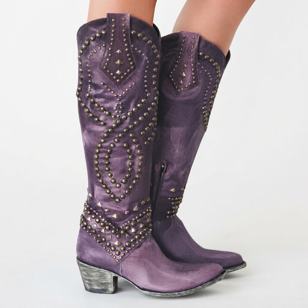 Women's Knee High Leather Cowboy Boots