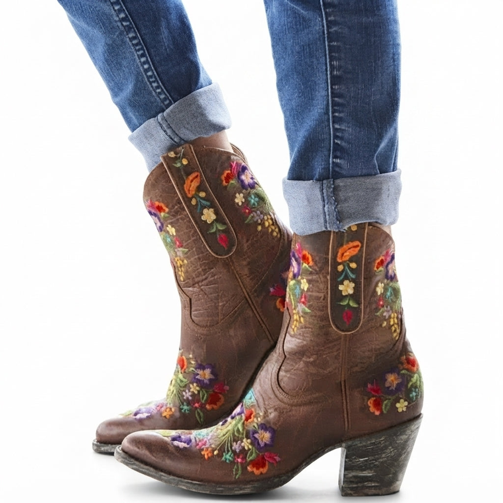 Women's Charming Heeled Ankle Cowboy Boots