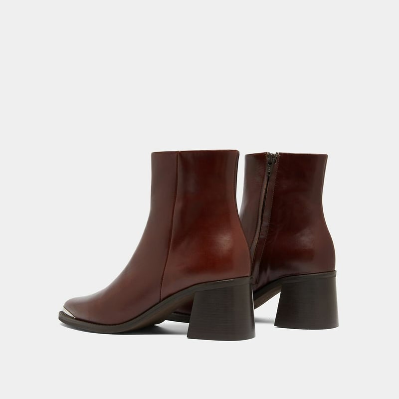 Women's Genuine Cowhide Burgundy Block Heel Boots