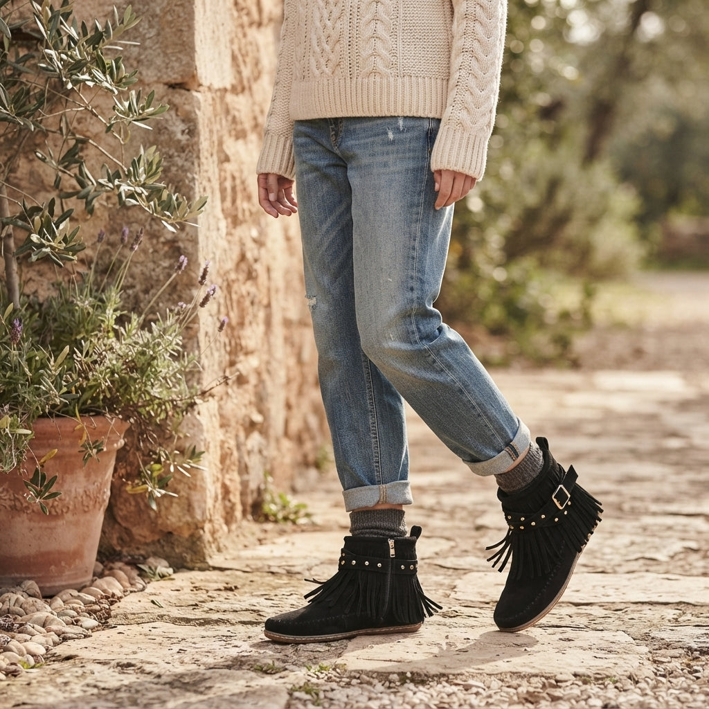 Women's Charming Suede Fringe Ankle Boots