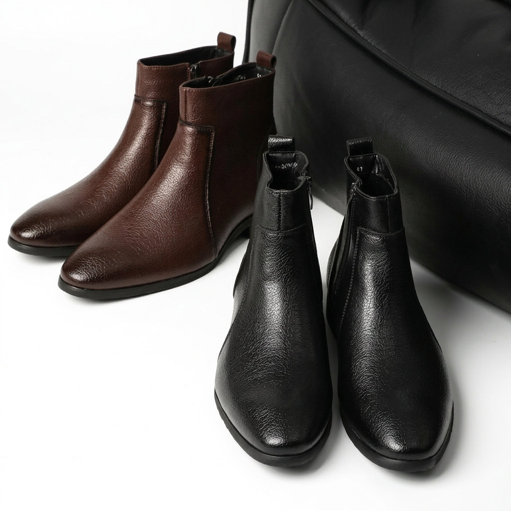 Men's Pointed Toe Leather Ankle Boots