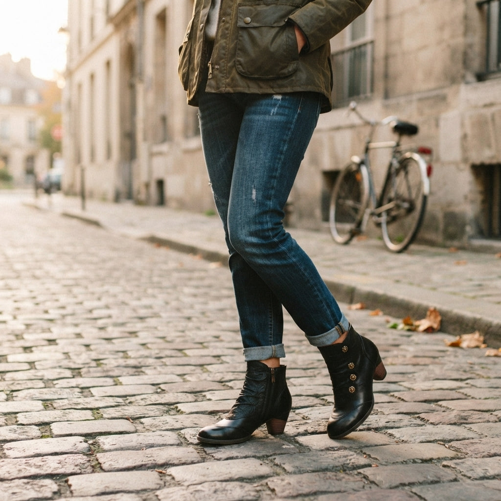 Women's Elegant Leather Heeled Ankle Boots