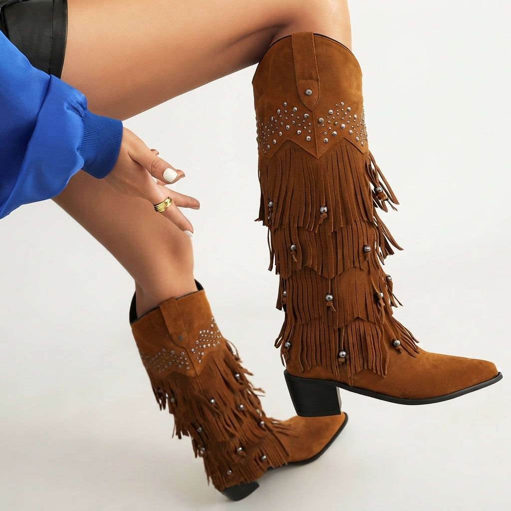 Women's Suede Knee High Cowboy Boots
