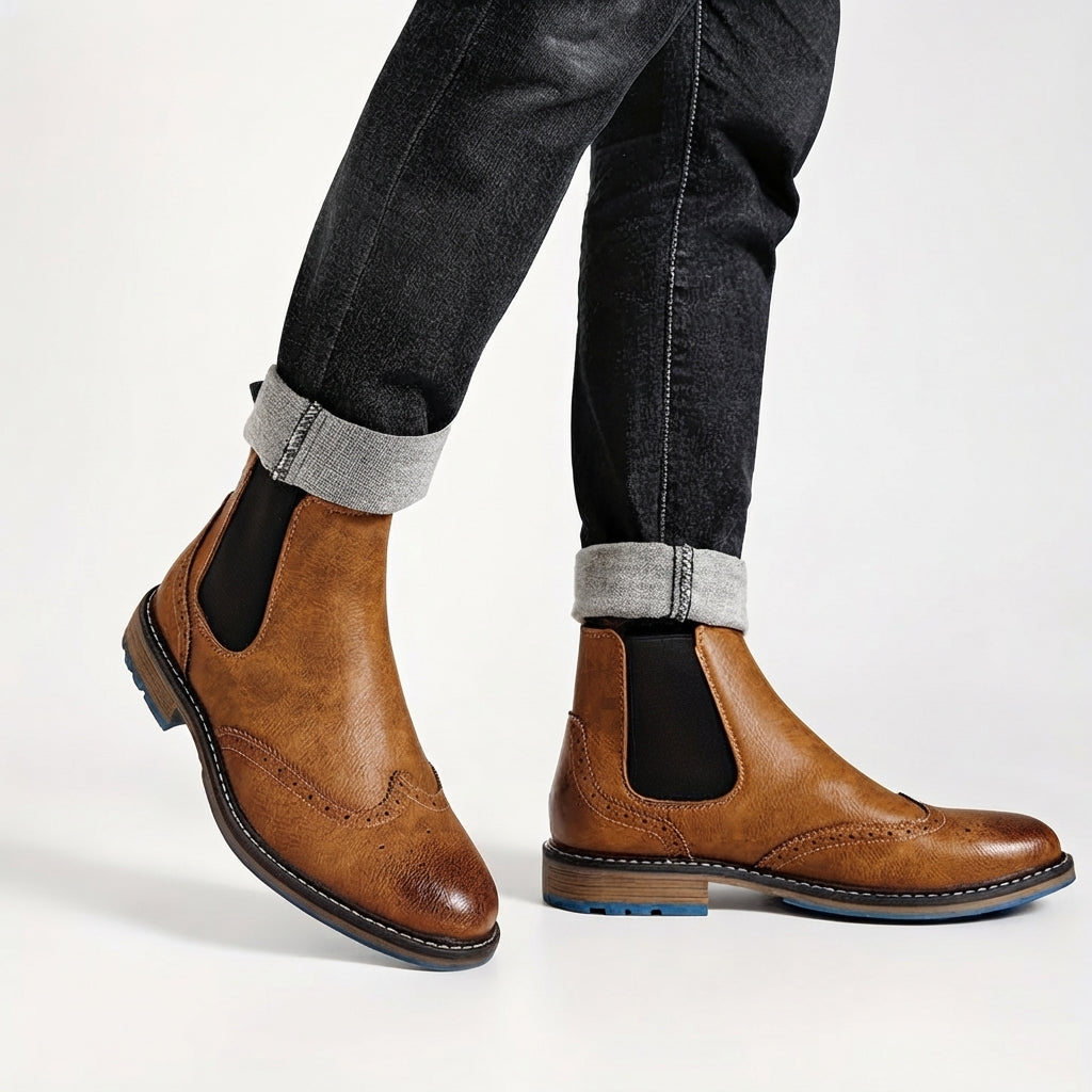 Men's Polished Brogue Chelsea Boots