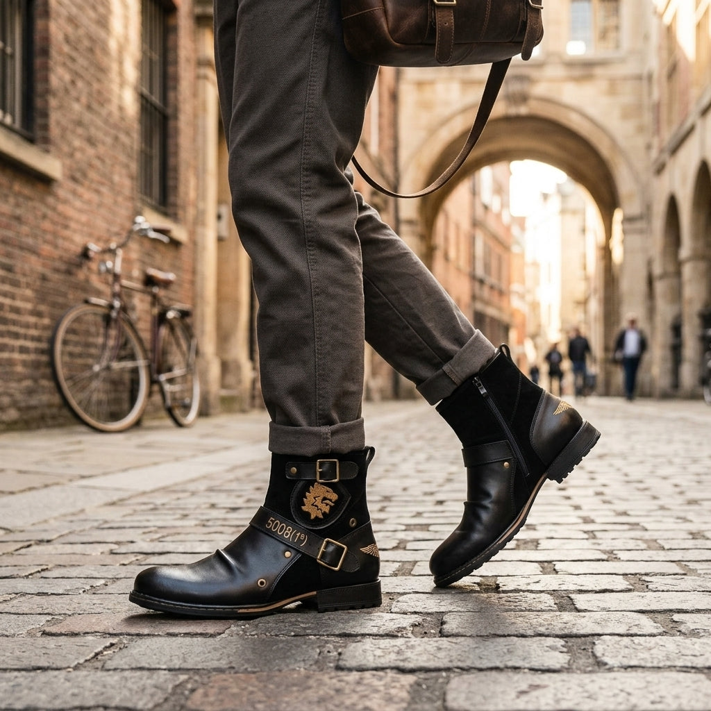 Men's Leather Biker Boots