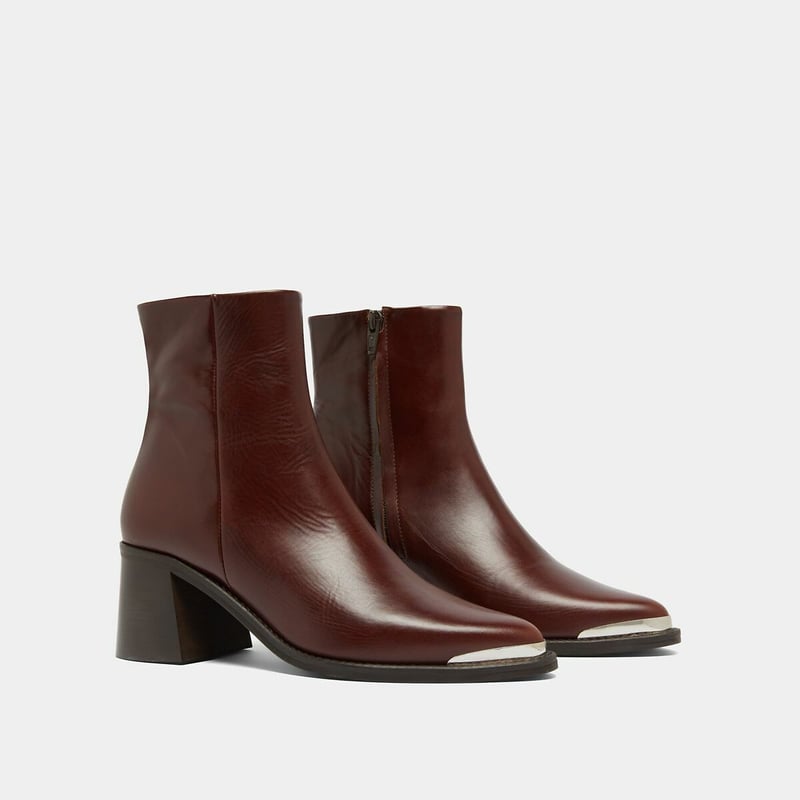 Women's Genuine Cowhide Burgundy Block Heel Boots