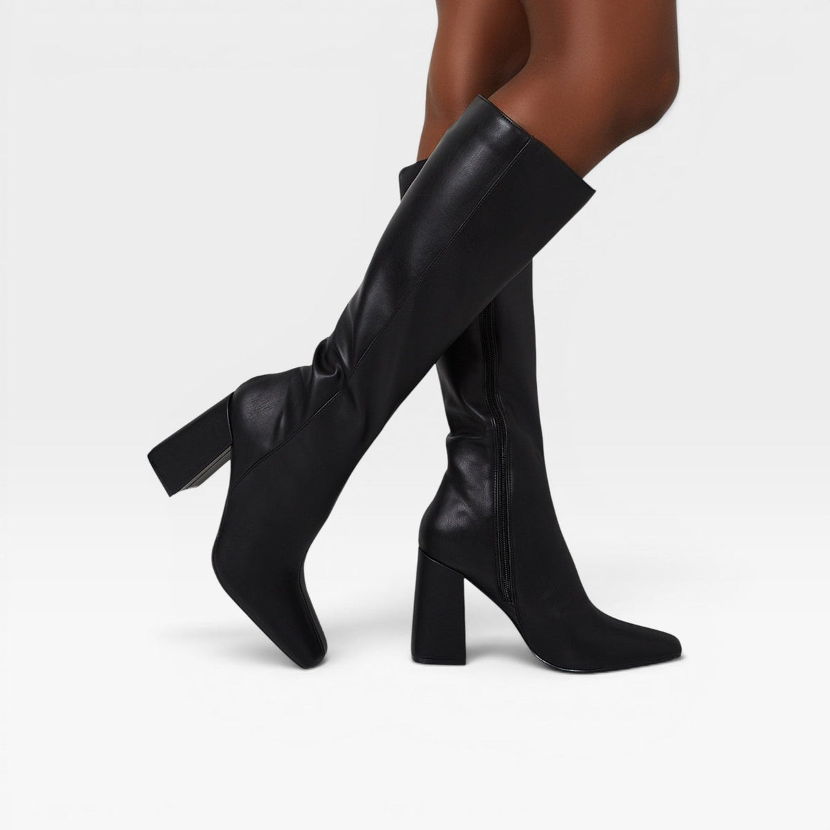 Women's Knee High Block Heel Boots – Elegant Square Toe Zip Up for Everyday and Special Occasions