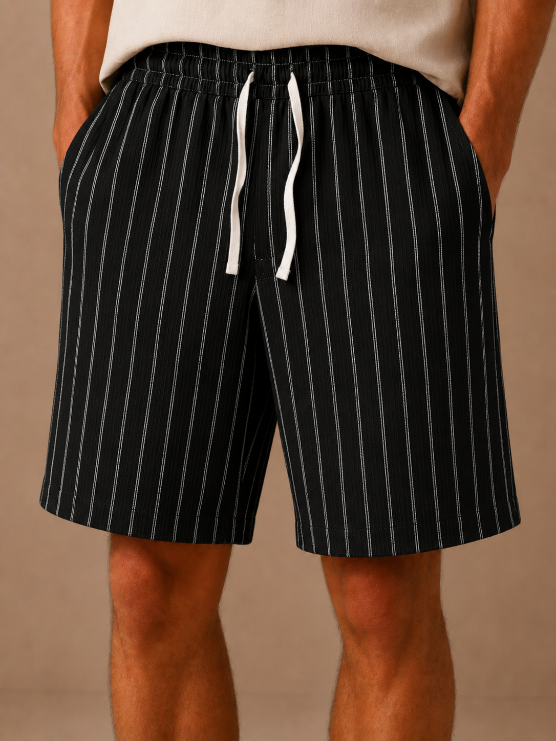 Men's Linen Style Drawstring Shorts – Striped Relaxed Fit | Areleon