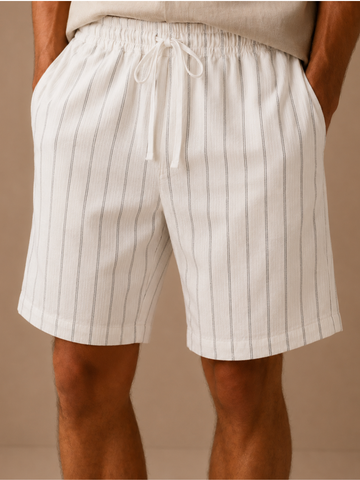 Men's Linen Style Drawstring Shorts – Striped Relaxed Fit | Areleon