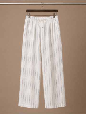 Men's Linen Drawstring Trousers – Striped Casual Fit | Areleon