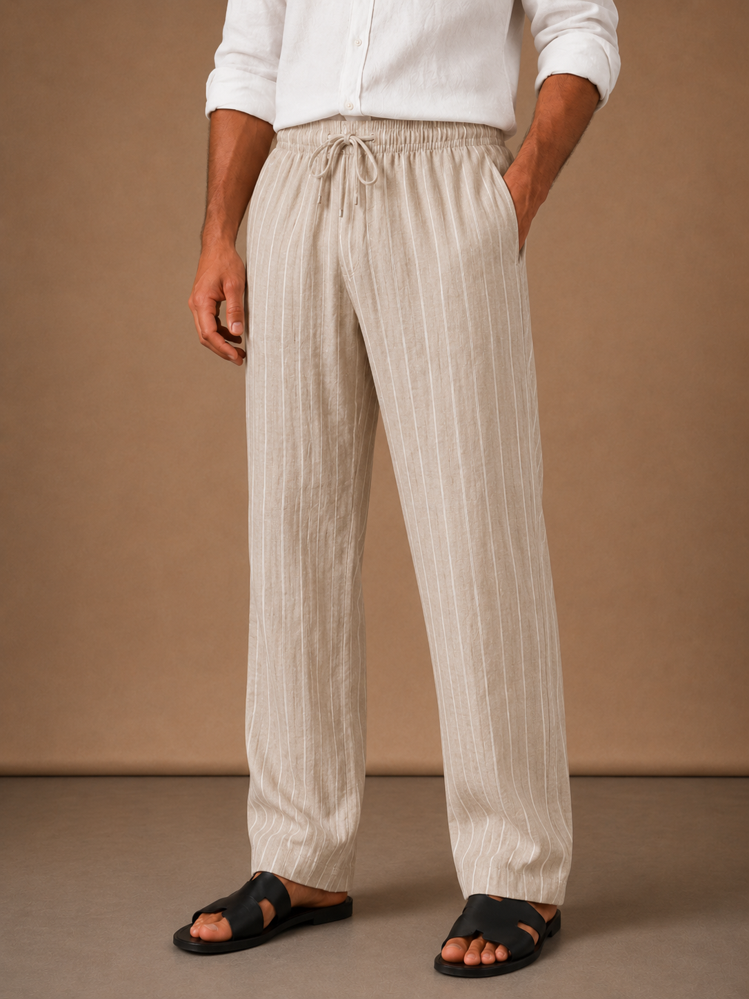 Men's Linen Drawstring Trousers – Striped Casual Fit | Areleon