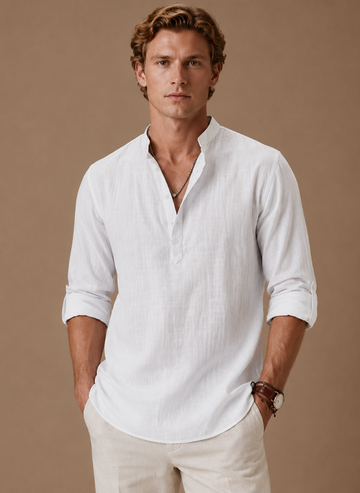 Men's Grandad Collar Linen Style Shirt – Relaxed Casual Fit | Areleon