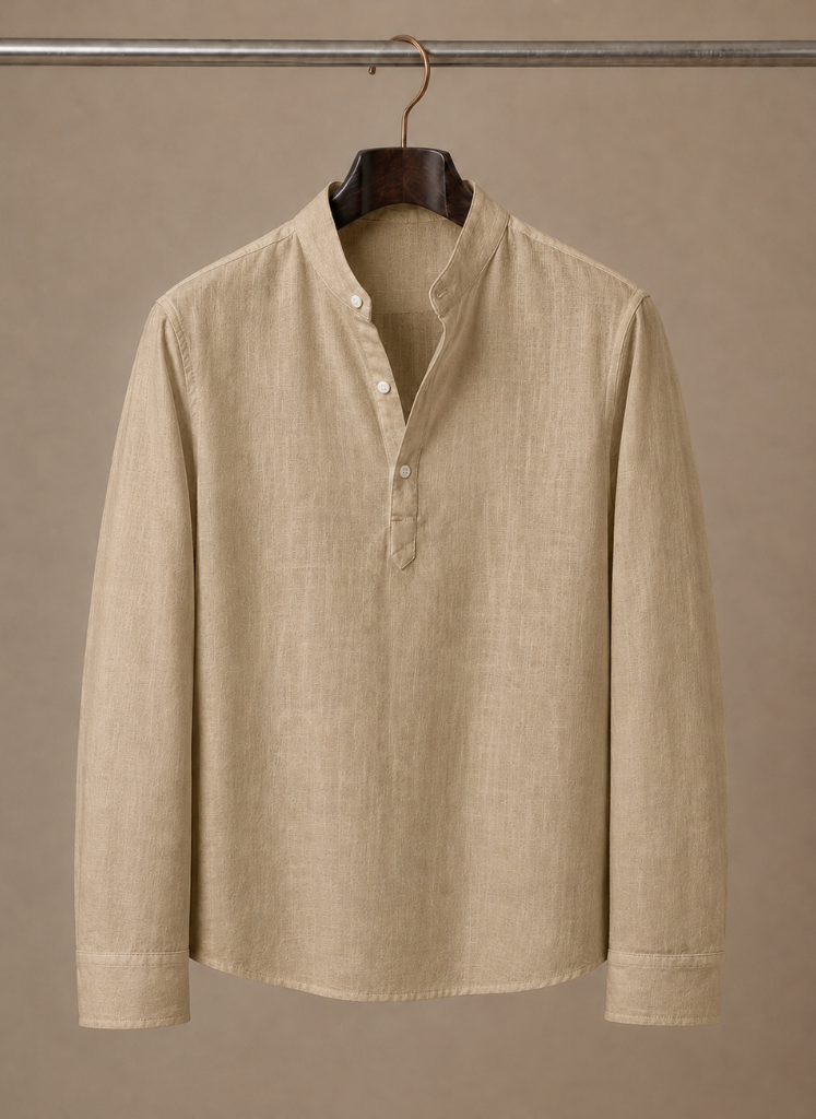 Men's Grandad Collar Linen Style Shirt – Relaxed Casual Fit | Areleon