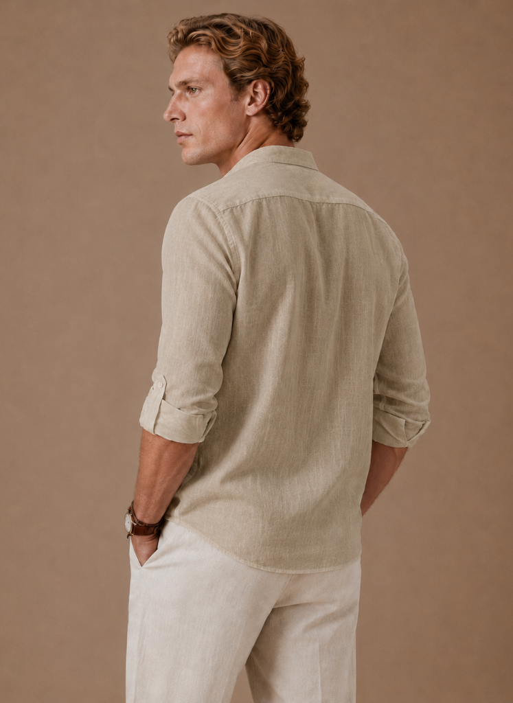 Men's Grandad Collar Linen Style Shirt – Relaxed Casual Fit | Areleon