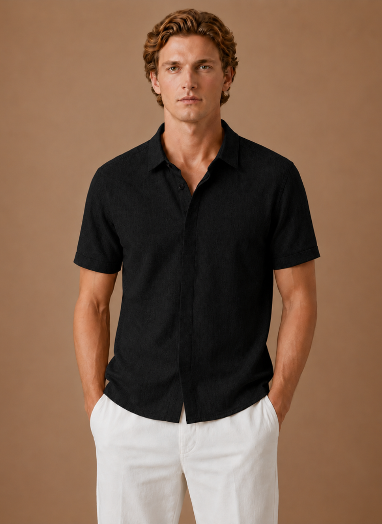 Men's Short Sleeve Linen Style Cotton Shirt – Smart Casual | Areleon