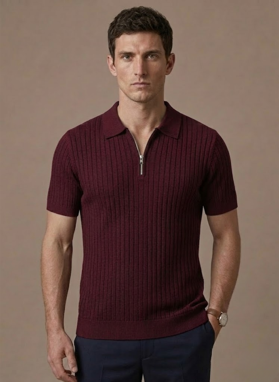 Men's Striped Knit Polo Shirt – Breathable Short Sleeve | Areleon