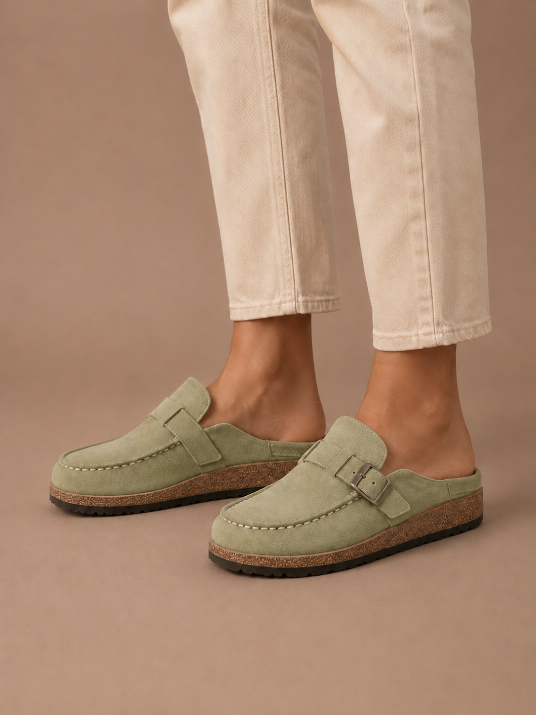 Women's Suede Mule Clogs – Buckle Detail Slip-On | Areleon