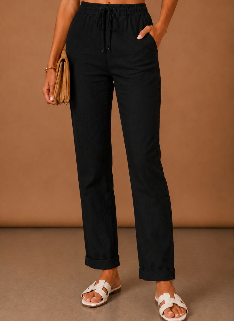 Women's Linen Trousers – Relaxed Elastic Waist Casual | Areleon