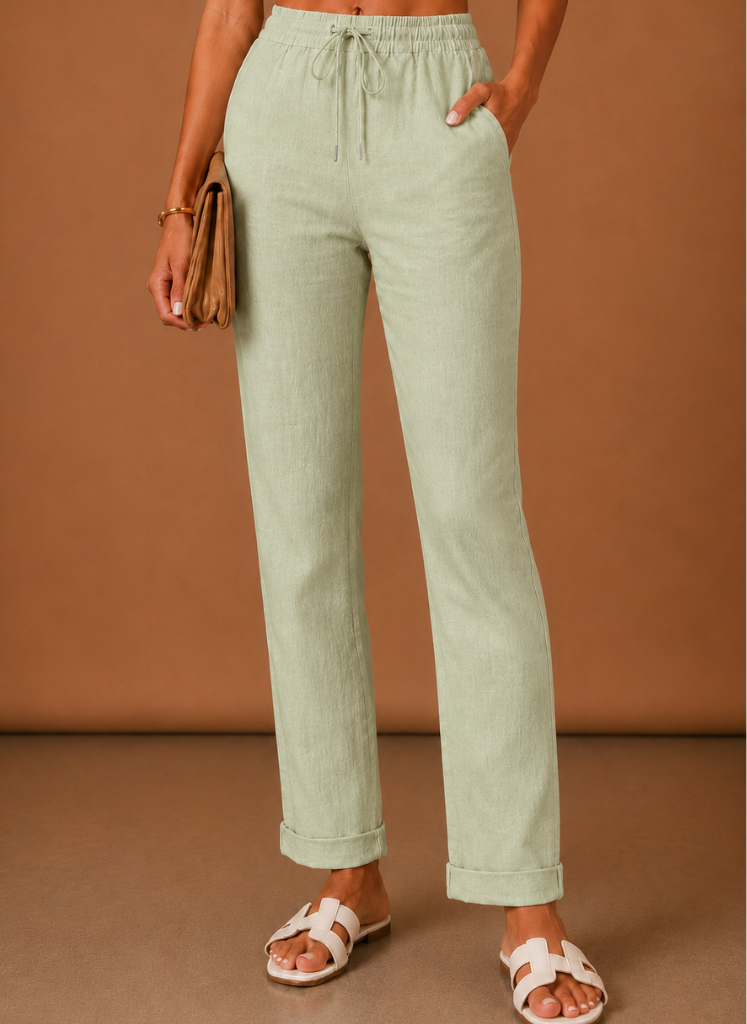 Women's Linen Trousers – Relaxed Elastic Waist Casual | Areleon