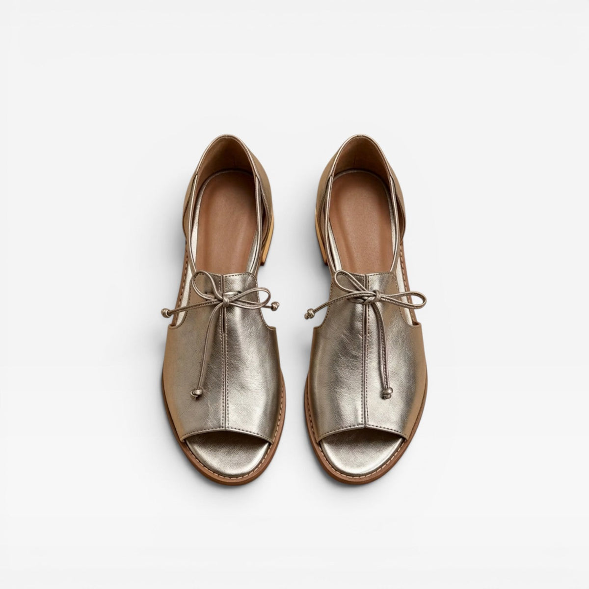 Women's Leather Peep Toe Sandals – Cushioned Comfort Ankle Tie Flats
