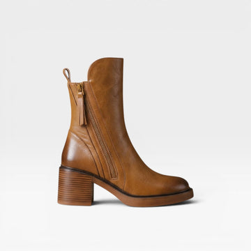 Women's Leather Ankle Boots – Pointed Toe Stacked Heel Zip Up Western Style