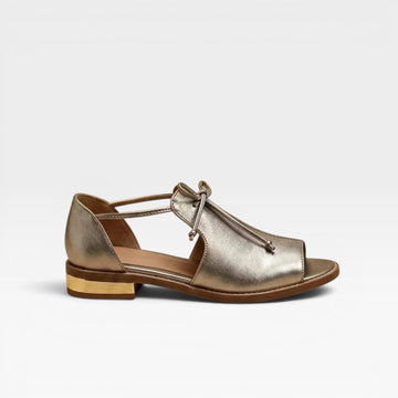 Women's Leather Peep Toe Sandals – Cushioned Comfort Ankle Tie Flats