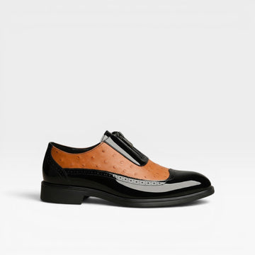 Men's Patent Ostrich Texture Oxford Shoes – Elegant Two Tone Brogue Formal Style