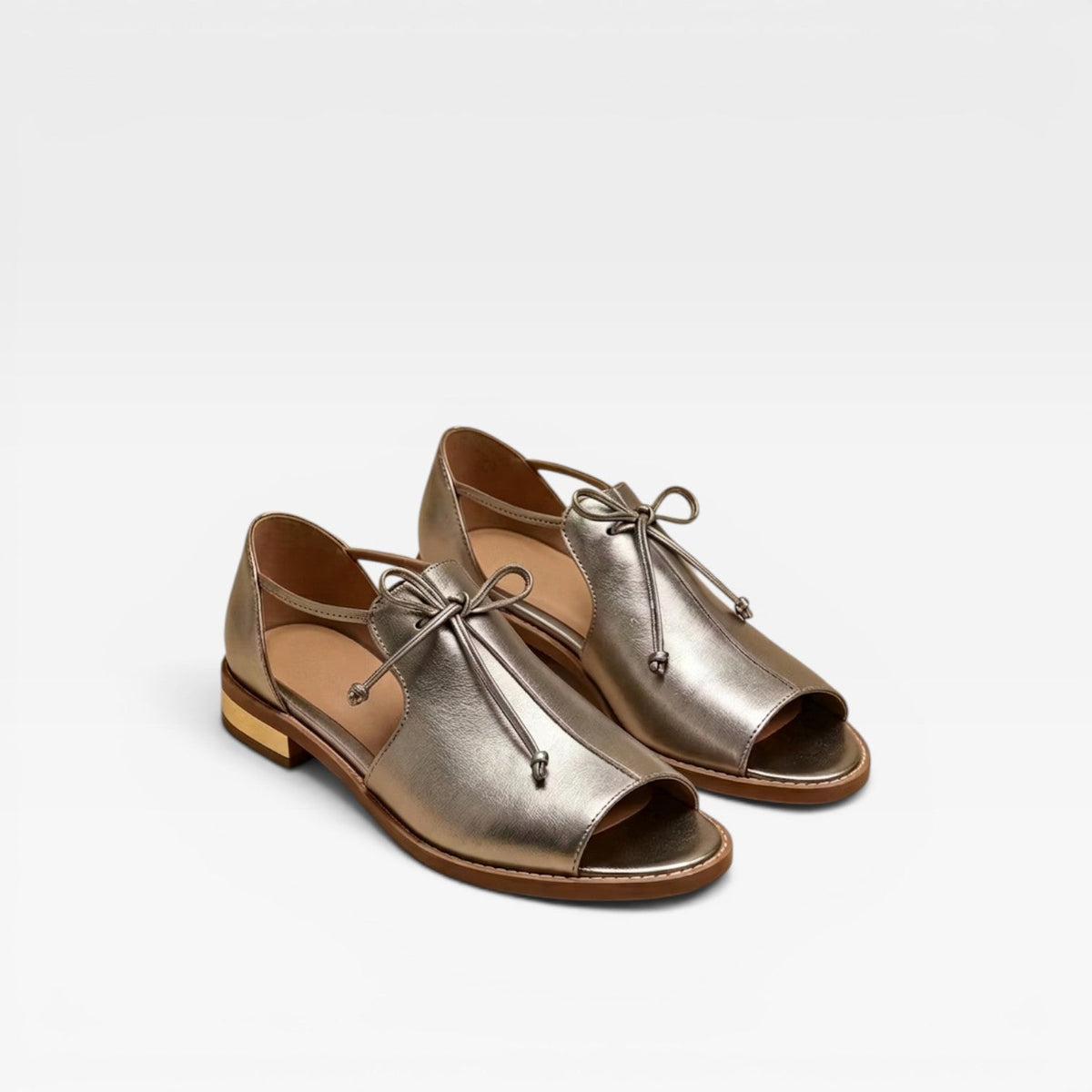 Women's Leather Peep Toe Sandals – Cushioned Comfort Ankle Tie Flats