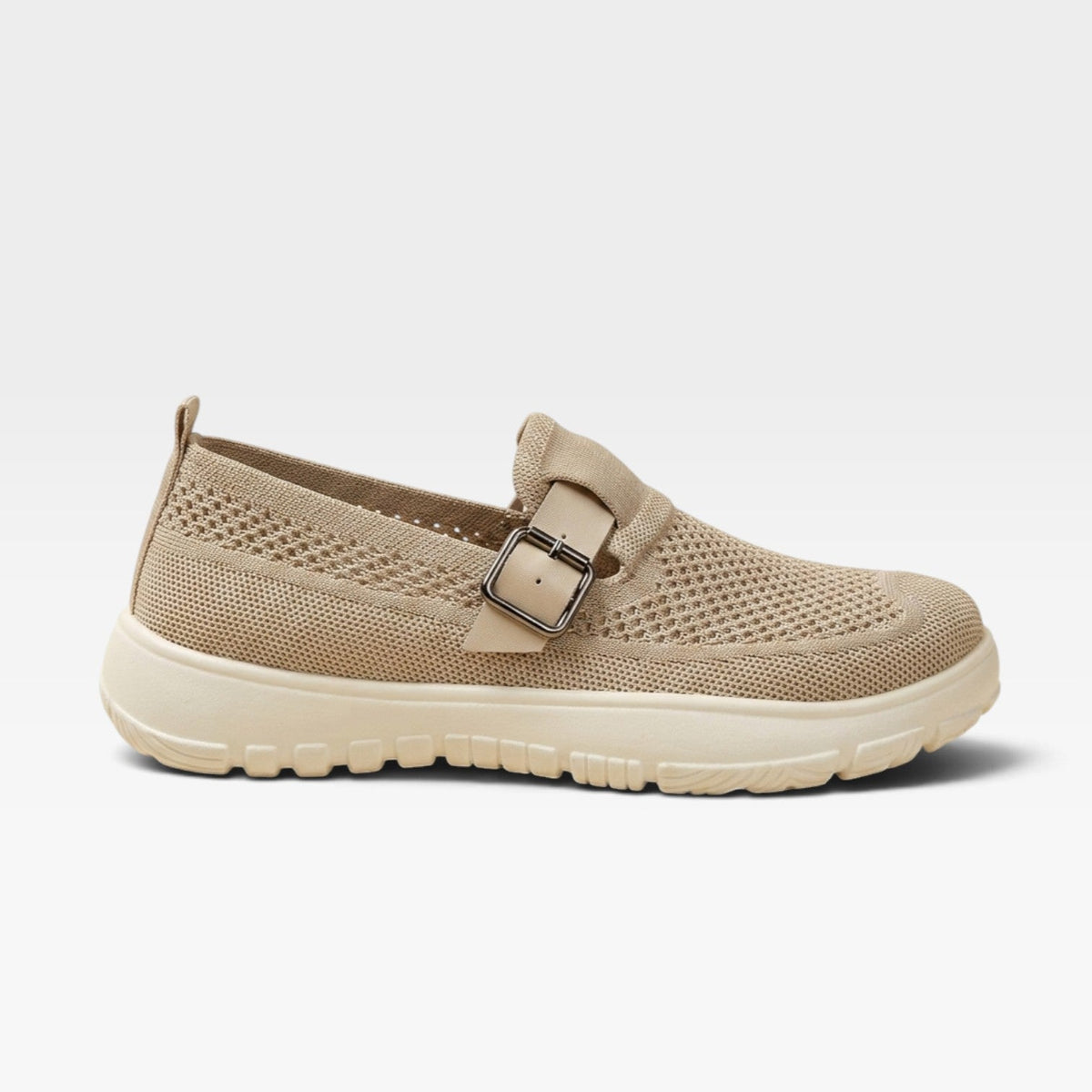 Women's Knit Slip On Shoes – Cushioned Comfort Sneakers with Buckle Strap