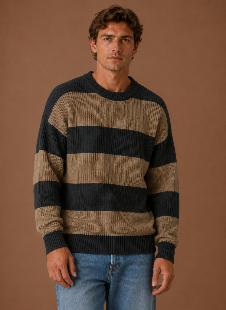 Men's Striped Knit Sweater – Crew Neck Pullover | Areleon