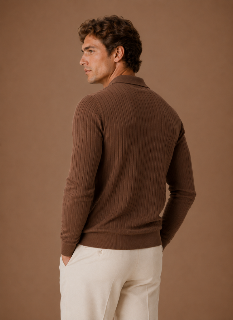 Men's Ribbed Knit Polo Sweater Smart Casual Pullover | Areleon