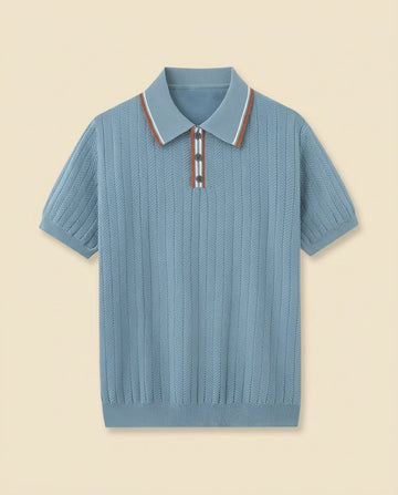 Herringbone Knit Polo Open Collar