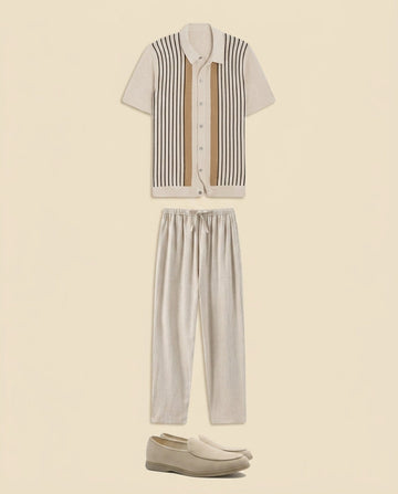 Stripe Knit Shirt & Linen Trousers Set