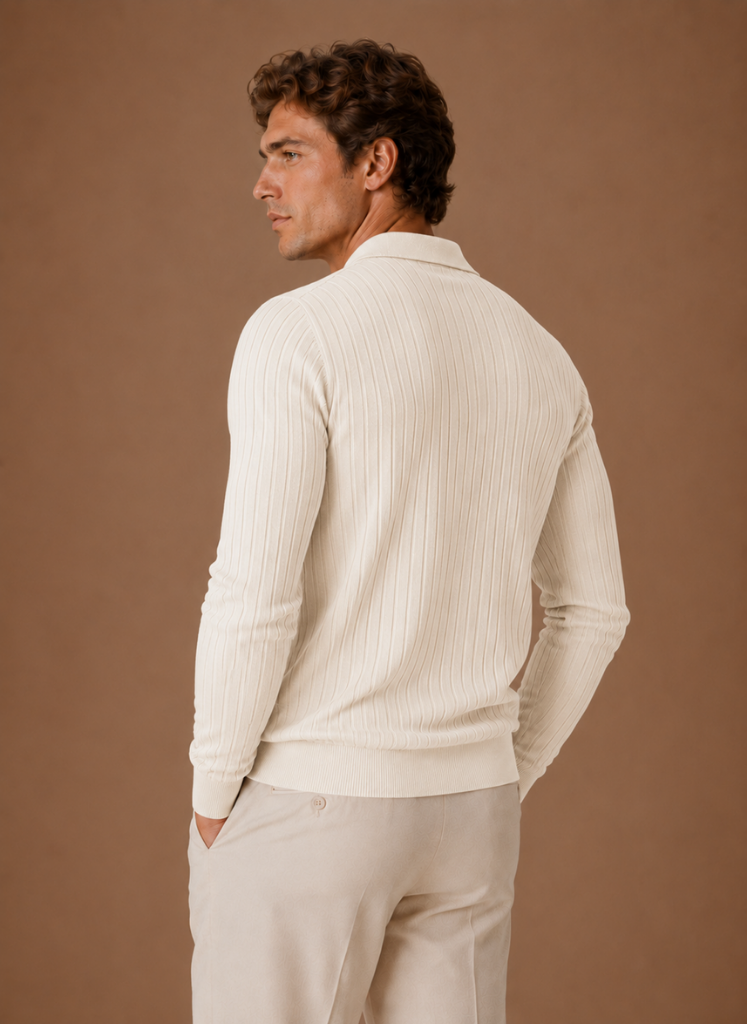 Men's Ribbed Knit Polo Sweater Smart Casual Pullover | Areleon