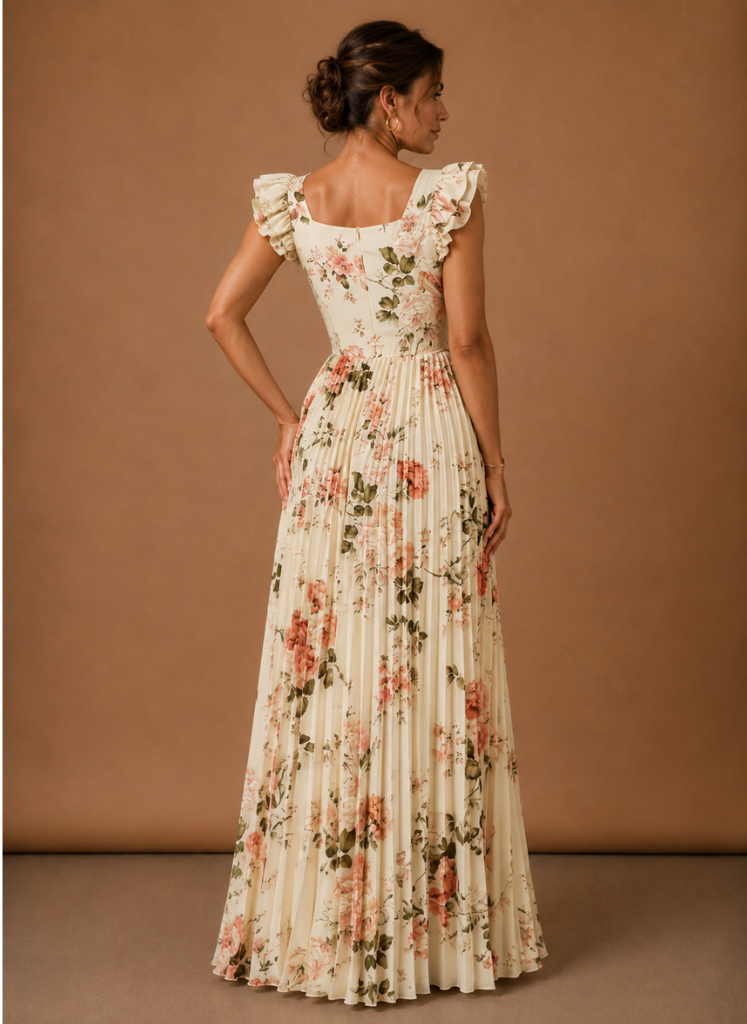 Women’s Floral Pleated Maxi Dress – Elegant Wedding Guest | Areleon
