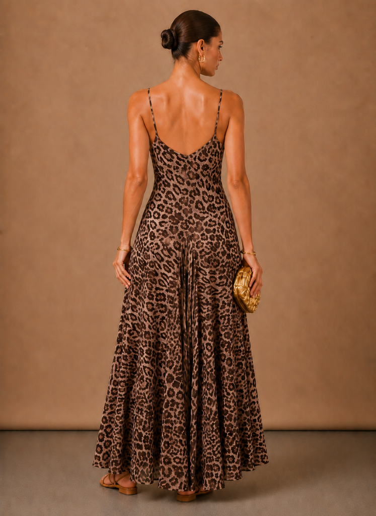 Women’s Leopard Print Strappy Maxi Dress – Elegant Summer Occasion | Areleon