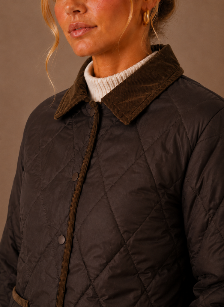Women's Quilted Puffer Jacket with Corduroy Collar | Areleon
