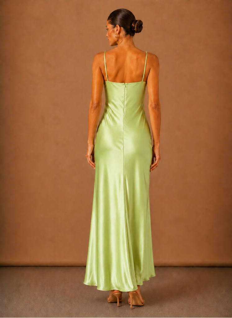 Women’s Satin Floral Detail Maxi Dress – Elegant Evening Occasion | Areleon